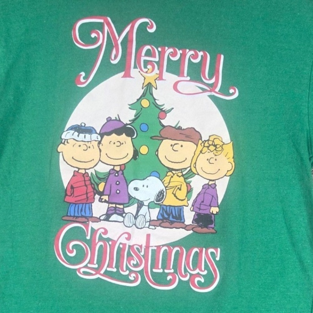 Peanuts Graphic Tee Mens M Green Merry Christmas Snoopy Charlie Brown Shirt